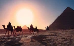 金字塔旁的骆驼，这是埃及著名景点的一个例子